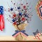4Th of July Artificial Tree Tabletop Decor Patriotic Tree Red Blue White Artificial Berry Stem Picks Star Shaped Rattan Balls Decor Burlap Base Farmhouse Tree for Independence Day Home Party Wedding